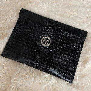 Black Crocodile Pattern Clutch with Magnetic Button Closure w/ Box!